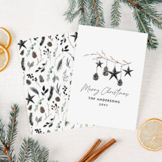 Black modern scandi elegant script Christmas Holiday Card