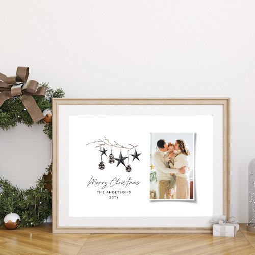 Black modern scandi elegant script Christmas photo Poster