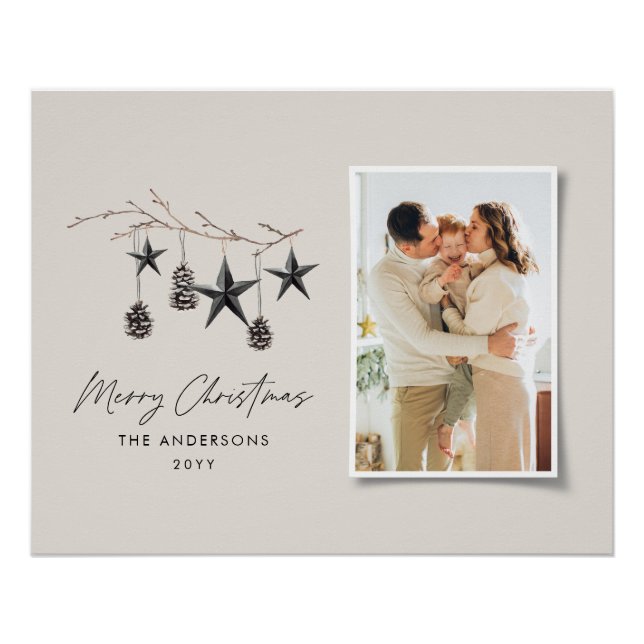Black modern scandi elegant script Christmas photo Poster (Front)