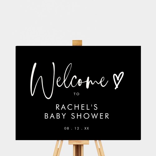 Black Modern Script Baby Shower Welcome Sign