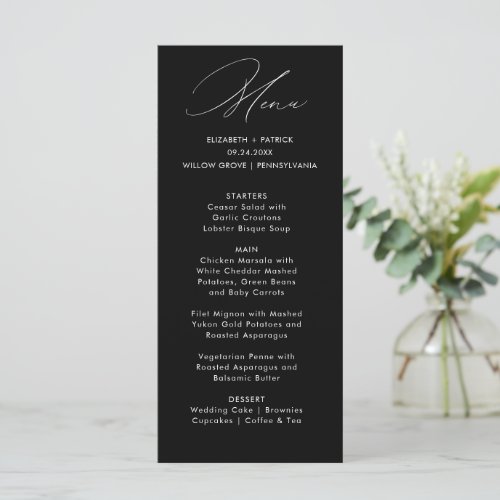 Black  Modern Script Calligraphy Menu