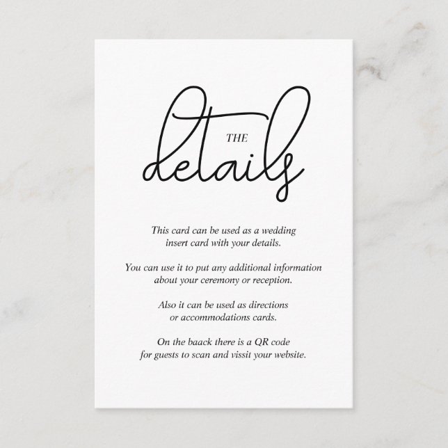Black modern script calligraphy on white wedding enclosure card (Front)