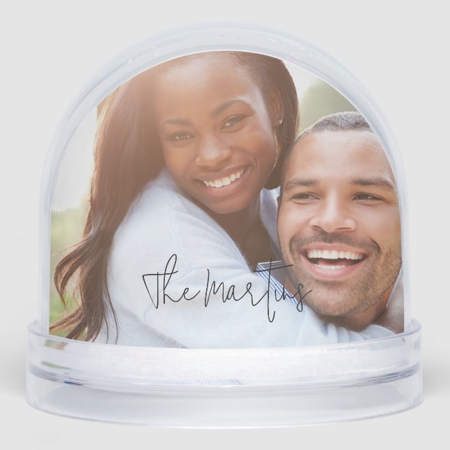 Black Modern Script Couple's Photo Snow Globe (Front)