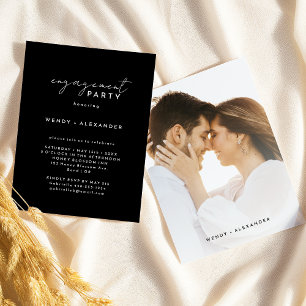 Black Modern Script Engagement Party Photo Invitation