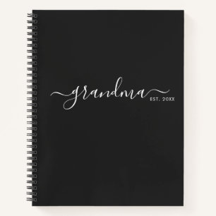 Black Modern Script Established Grandma Notebook