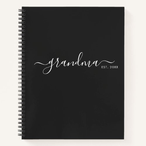 Black Modern Script Established Grandma Notebook