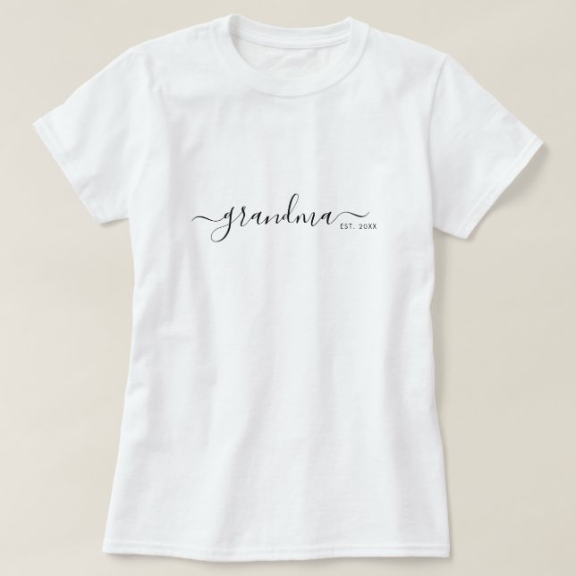 Black Modern Script Established Grandma T-Shirt (Design Front)