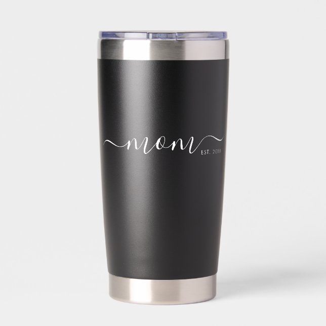 Black Modern Script Established Mom Insulated Tumbler (Back)