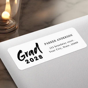 Black Modern Script Graduation Return Address Label