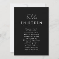 Black Modern Script Hanging Seating Chart Card