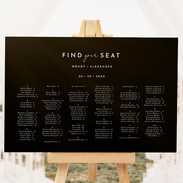 Black Modern Script Horizontal Seating Chart Foam Board (Creator Uploaded)