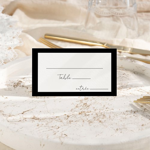 Black Modern Script Menu Choice Folded Place Card