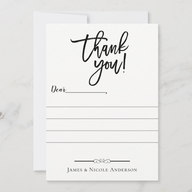 Black Modern Script Minimal Full Photo Thank You Card (Front)