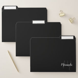Black Modern Script Monogram and Name File Folder