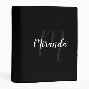 Black Modern Script Monogram and Name Mini Binder