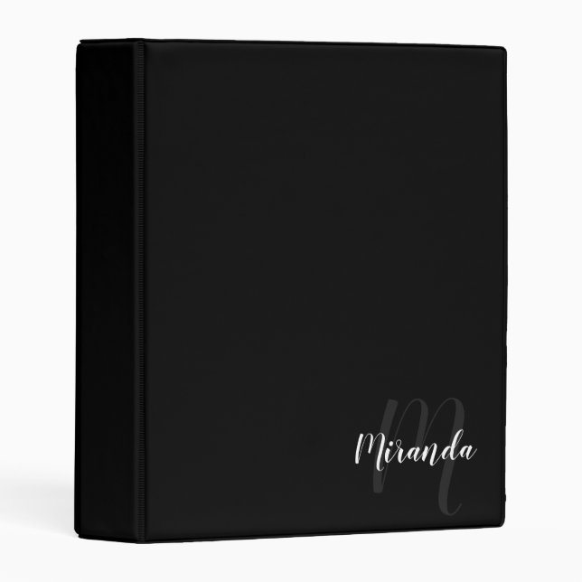Black Modern Script Monogram and Name Mini Binder (Front/Spine)