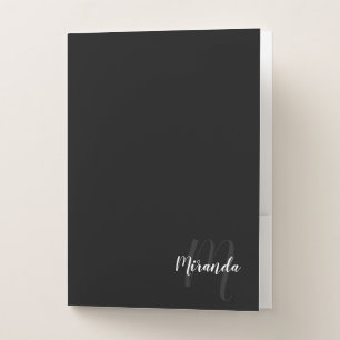 Black Modern Script Monogram and Name Pocket Folder