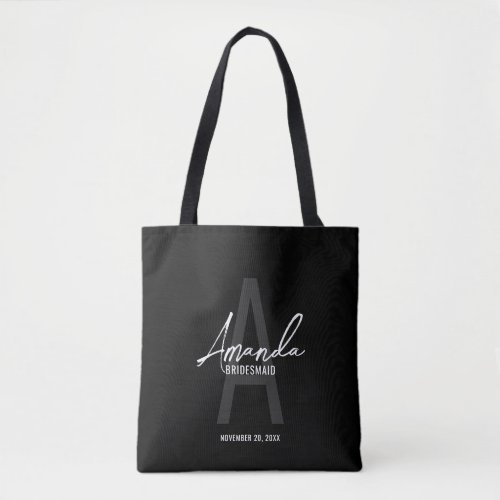 Black Modern Script Personalized Bridesmaids Name Tote Bag