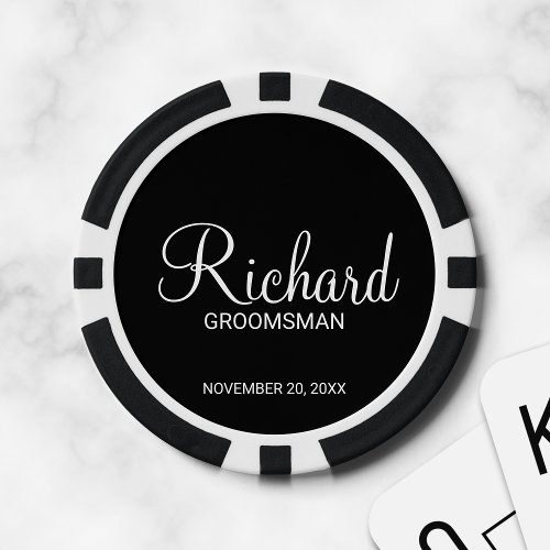 Black Modern Script Personalized Groomsman Poker Chips