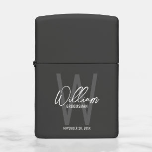 Black Modern Script Personalized Groomsman's Name Zippo Lighter