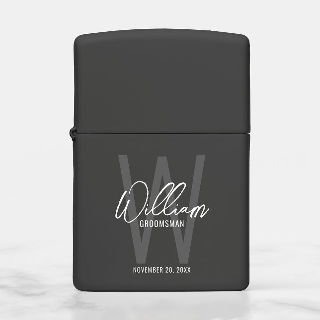 Black Modern Script Personalized Groomsman's Name Zippo Lighter (Creator Uploaded)