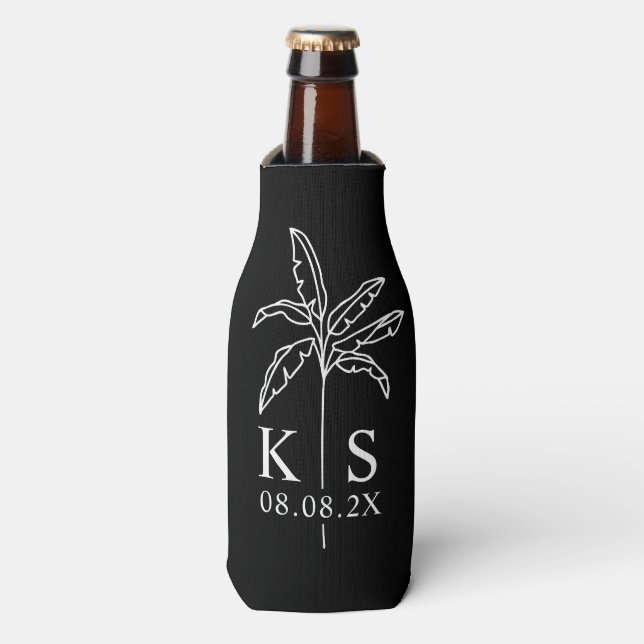 Black Modern Script Personalized Groomsmen  Bottle Bottle Cooler (Bottle Front)