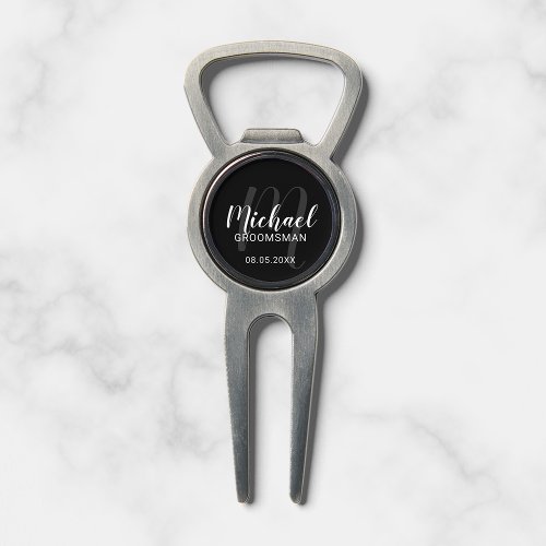 Black Modern Script Personalized Groomsmen Divot Tool