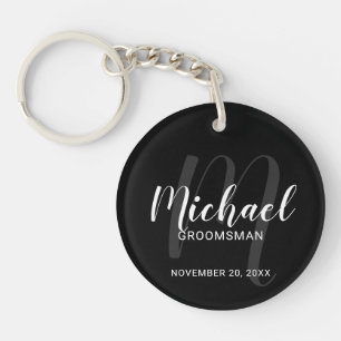 Black Modern Script Personalized Groomsmen Keychain