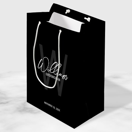 Black Modern Script Personalized Groomsmen Medium Gift Bag