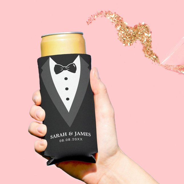 Black Modern Script Personalized Groomsmen  Seltzer Can Cooler (Creator Uploaded)