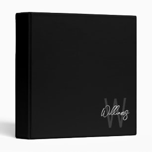 Black Modern Script Personalized Monogram and Name 3 Ring Binder