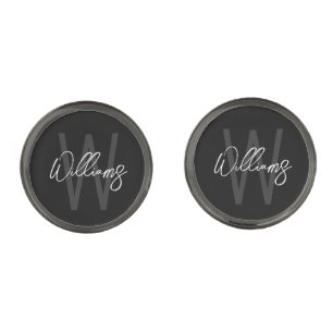 Black Modern Script Personalized Monogram and Name Cufflinks