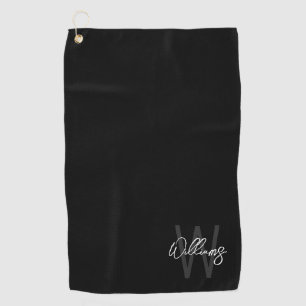 Black Modern Script Personalized Monogram and Name Golf Towel
