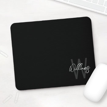 Black Modern Script Personalized Monogram And Name Mouse Pad by manadesignco at Zazzle