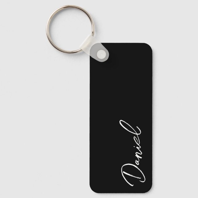 Black Modern Script Personalized Name Keychain (Front)