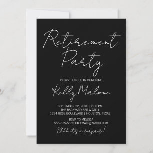 Black Modern Script Retirement Party Invitation