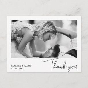 Black Modern Script Thank You Wedding Postcard