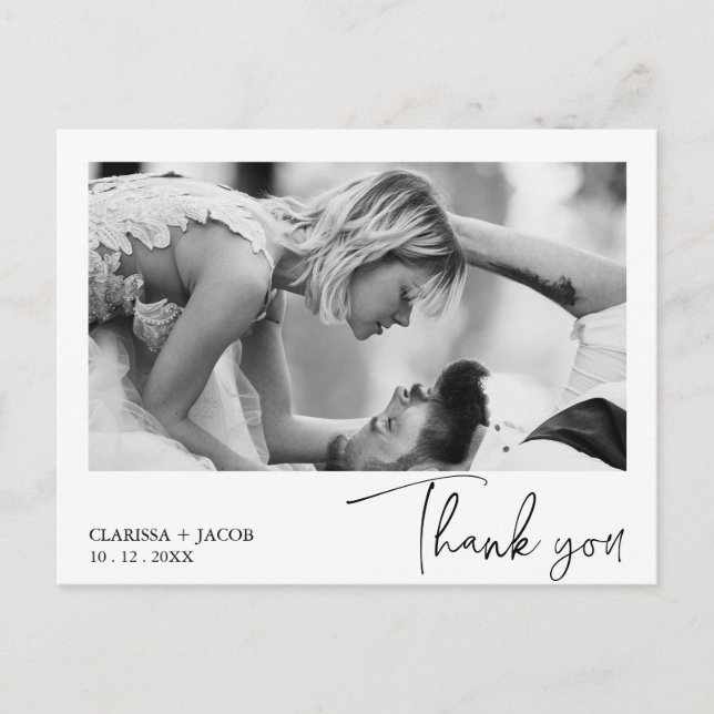 Black Modern Script Thank You Wedding Postcard (Front)