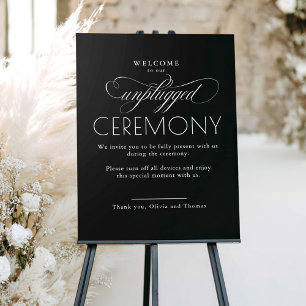 Black Modern Script Unplugged Ceremony Sign
