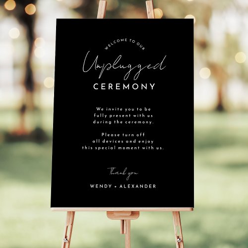 Black Modern Script Unplugged Ceremony Sign