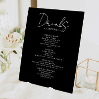 Black Modern Script Wedding Drinks Menu