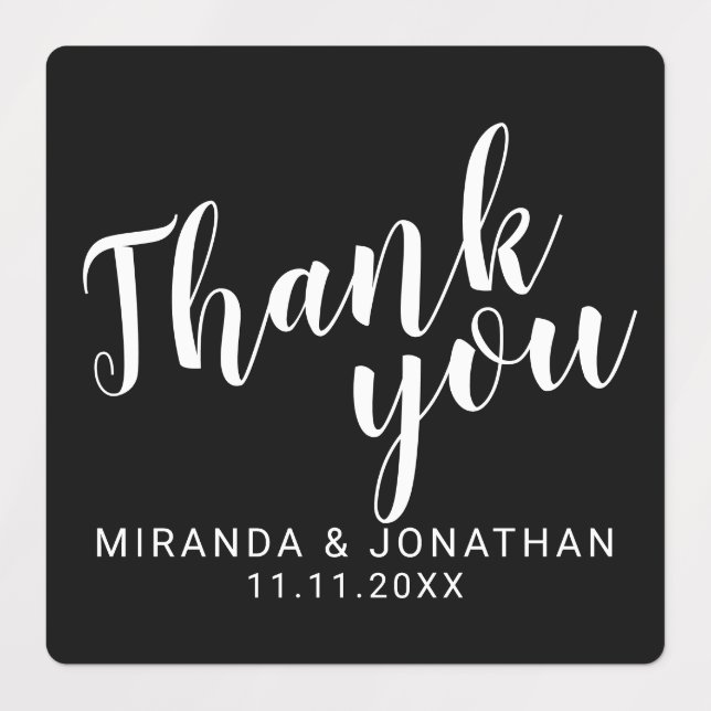 Black Modern Script Wedding Favor Thank You Labels (Design 1)