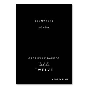 Black Modern Script Wedding Foldable Place Card