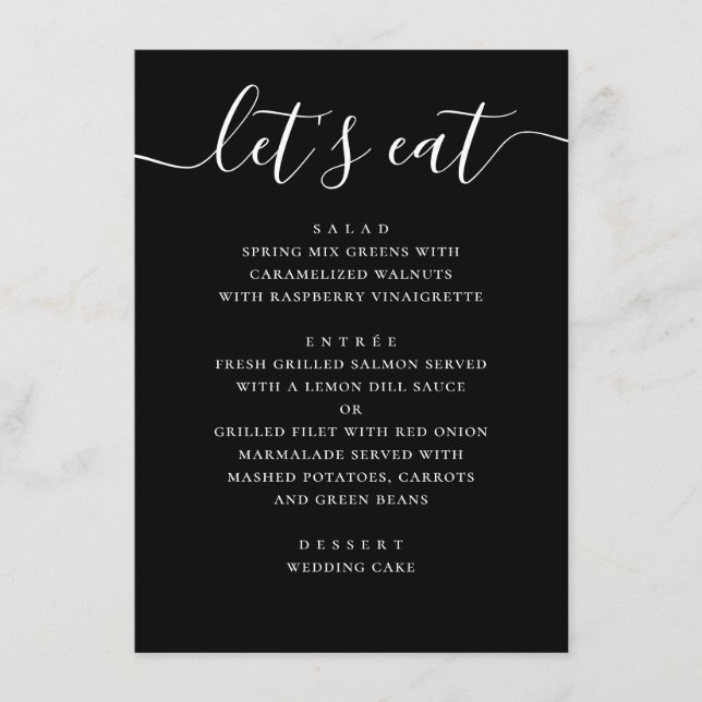 Black Modern Script Wedding | Minimalist Casual Menu (Front)