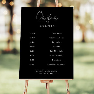 Black Modern Script Wedding Order Of Events Sign