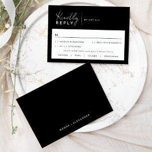 Black Modern Script Wedding Response Card