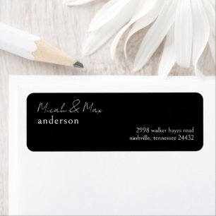 Black Modern Script Wedding Return Address Label