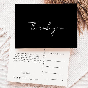 Black Modern Script Wedding Thank You Postcard