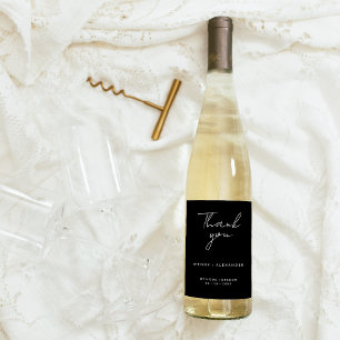 Black Modern Script Wedding Thank You Wine Label