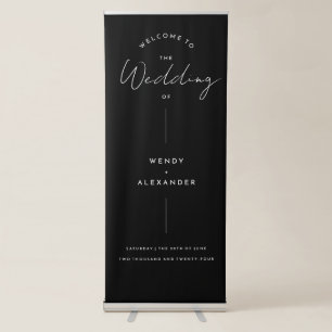 Black Modern Script Wedding Welcome Retractable Banner